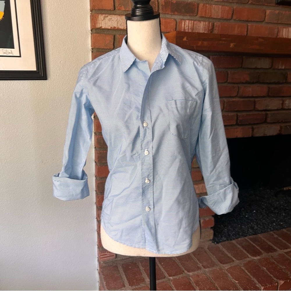 Frank & Eileen Relaxed Button Up Striped Cotton Shirt in Blue Sz XS